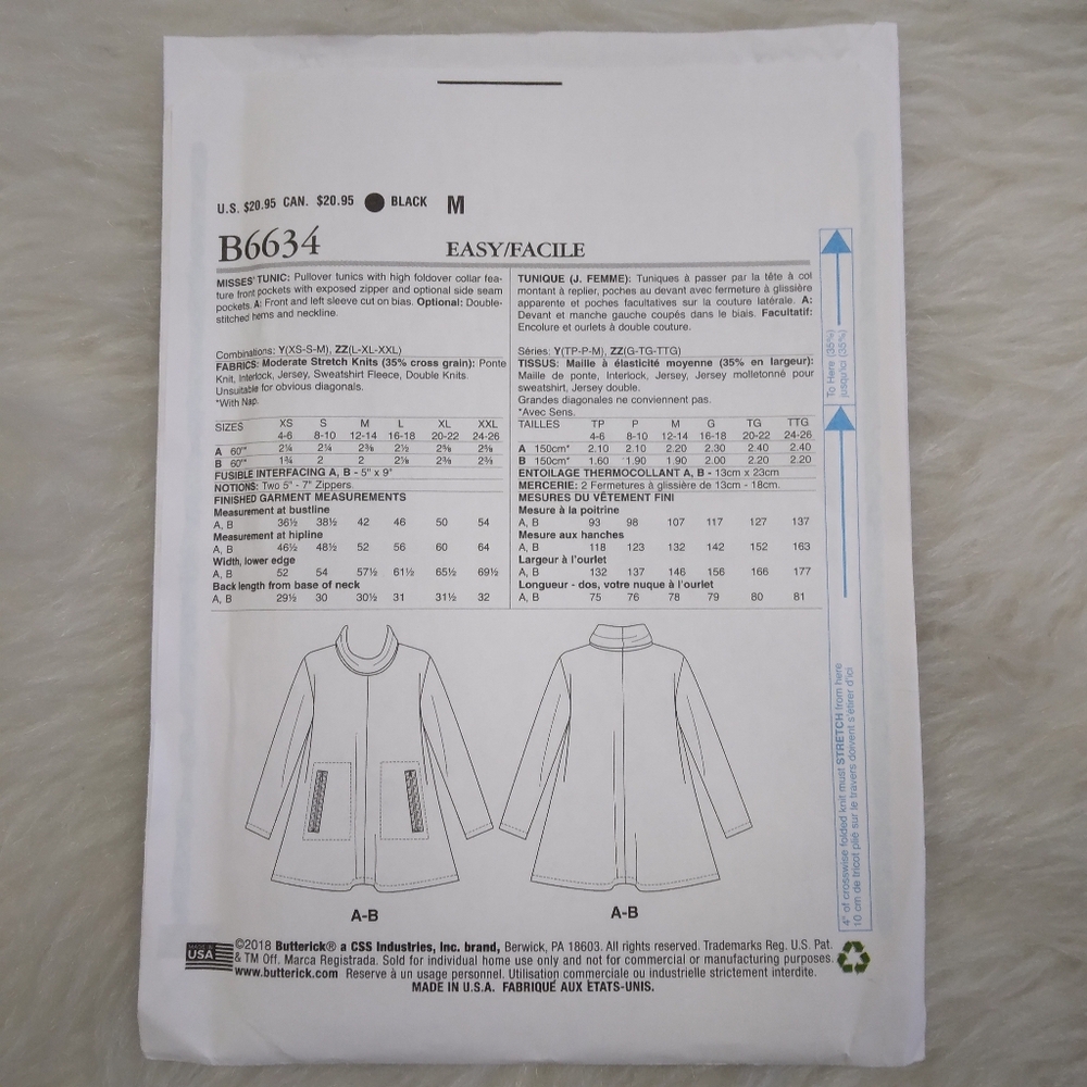 BUTTERICK B6634 SZ L-XXL Pullover Tunic Top By Katherine Tilton EASY - Picture 5 of 5